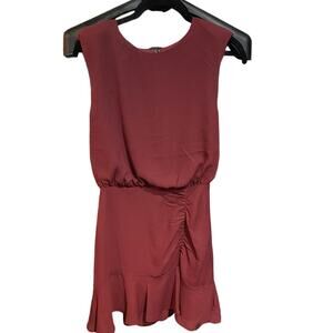 Express Burgundy Sleeveless Short Mini Dress Gathered Skirt Size XS Extra Small